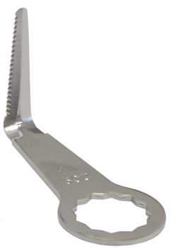 Лезвие для ножа Fein, одна сторона зазубренная заточка, другая – обычная, длина режущей части 1-1/2