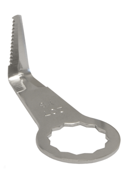 Лезвие для ножа Fein, одна сторона зазубренная заточка, другая – обычная, длина режущей части 1